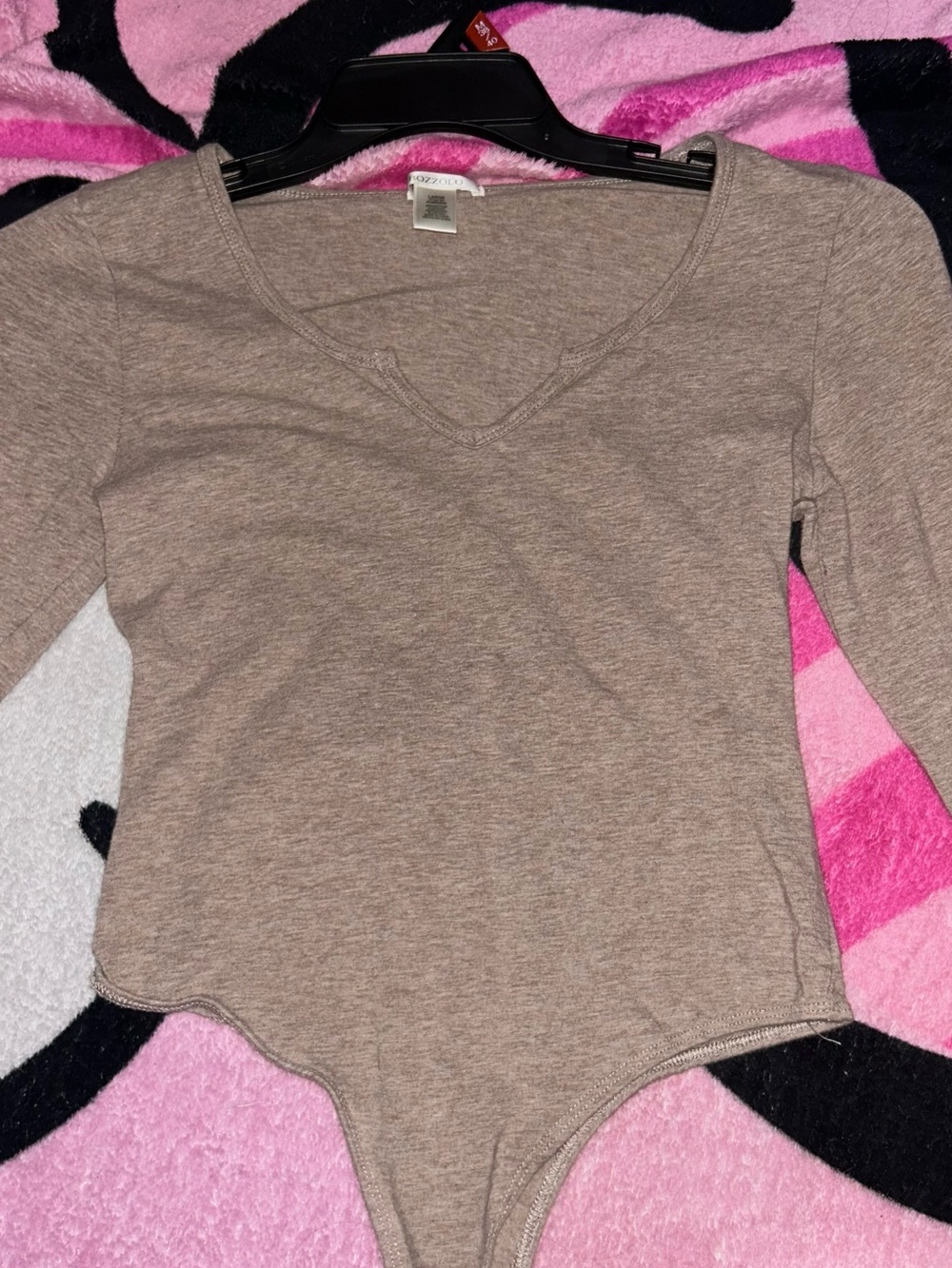Bozzolo Taupe V-Neck Long Sleeve Bodysuit